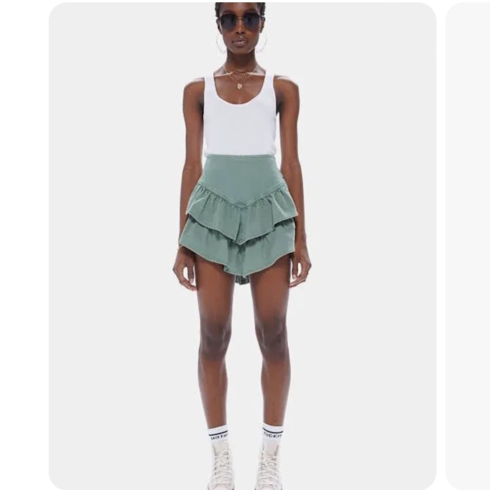 MOTHER Denim TIERED RUFFLED MINI SKIRT in Loden Frost Green Size 30
